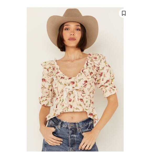 Free People Favorite Girl Top Tea Party Combo Floral Boho Ruffle Size Large - Picture 11 of 12